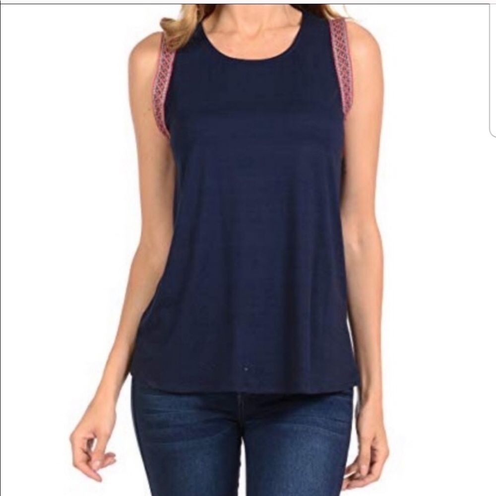 Anthropologie W5 Black Embroidered Trim Tank Top